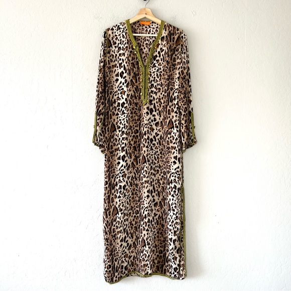 Liza Bruce Dresses & Skirts - Liza Bruce Leopard Embellished Silk Maxi Kaftan